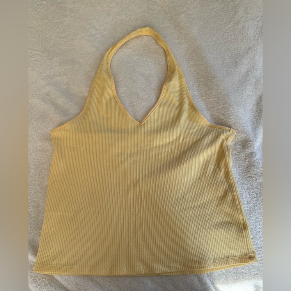 Ribbed light yellow halter top